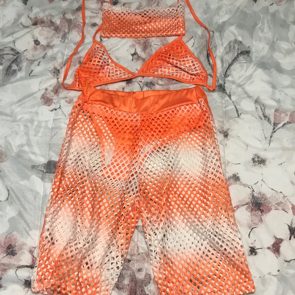 Three piece orange ombré bikini set
